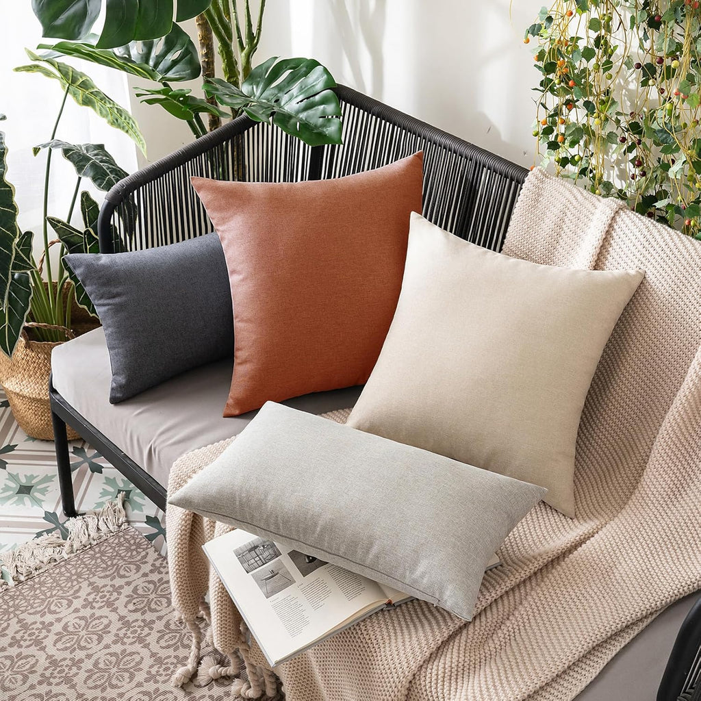Miulee Pack of 2 Decorative Outdoor Solid Waterproof Throw Pillow Covers Faux Linen Garden Farmhouse Cushion Cases for Summer Patio Tent Ba…