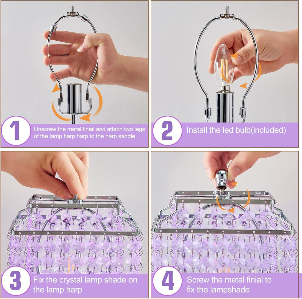 Luvkczc Purple Bedside Crystal Table Lamp Set of 2, Touch Control Lamps, Dimmable Lamp with Crystal Shade for Bedroom, Girl Living Room…