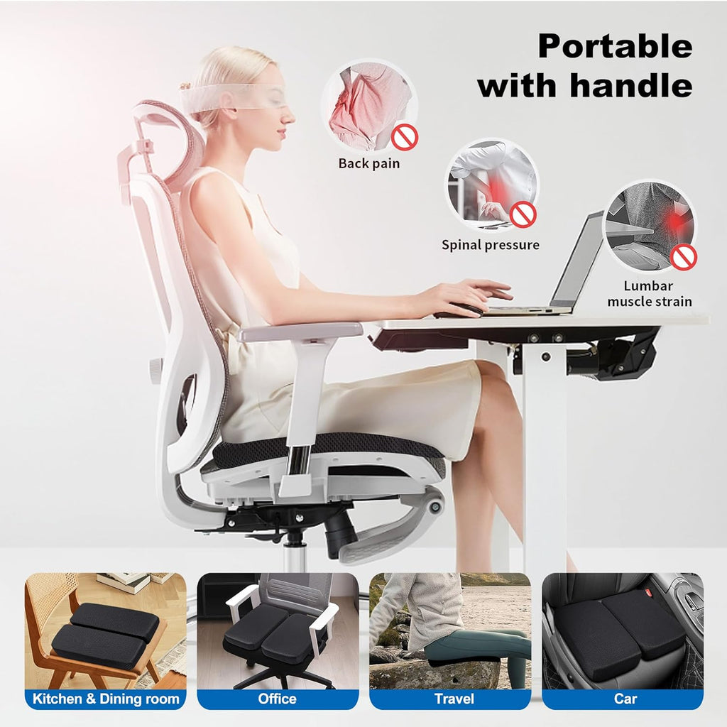 Gel Memory Foam Seat Cushion with Washable Cover Non-Slip Thick Chair Cushion with Portable Handle & Storage Pocket Adjustable Chair Pad…