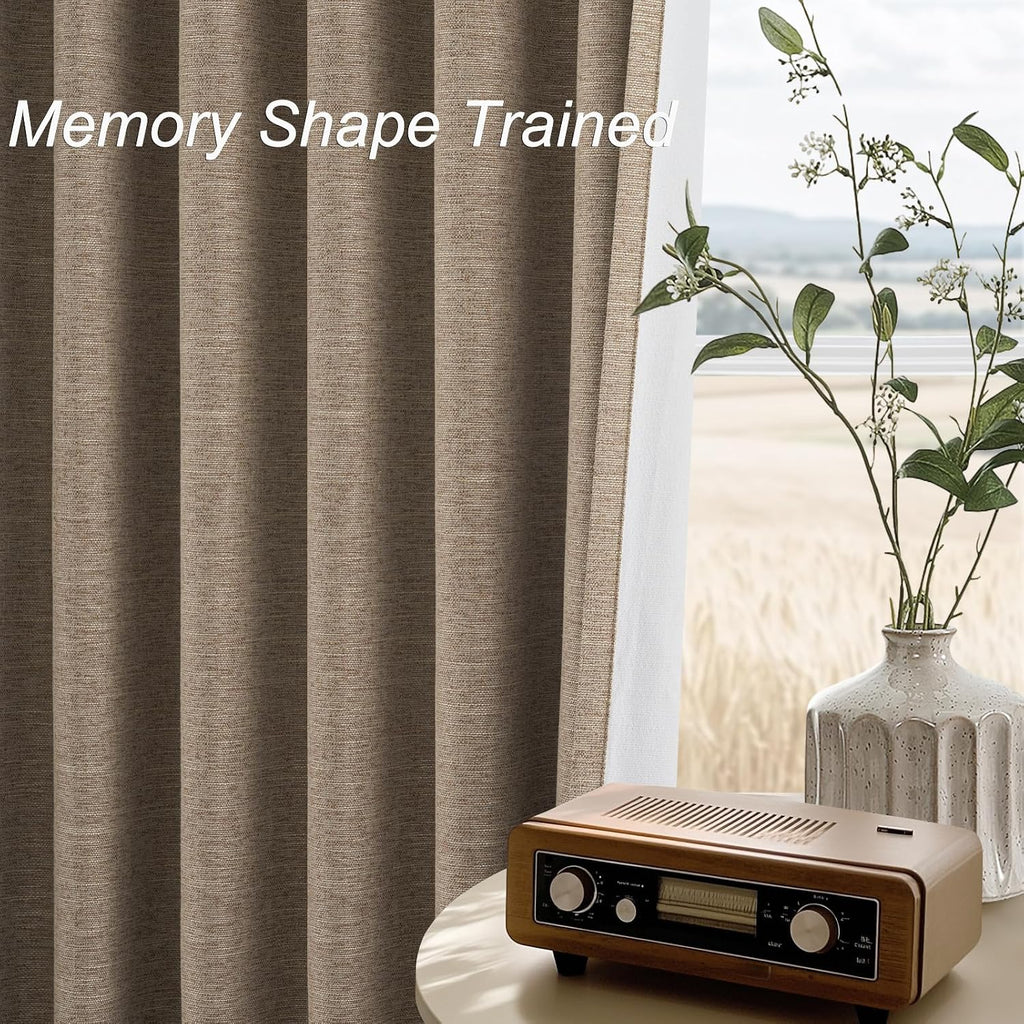 Topfinel 94 Inches Long Taupe Flax Custom Blackout Linen Curtains, Viral Ivory Pinch Pleated Noise Cancelling Curtains with Pin Hooks for T…