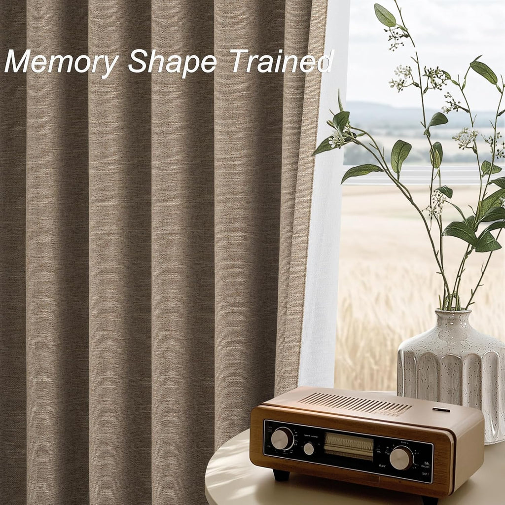 Topfinel Linen Blackout Curtains 96 Inch Long, Light Blocking Rustic Neutral Thermal Insulated Brown Natural Linen Cabin Back Tab Viral Dra…