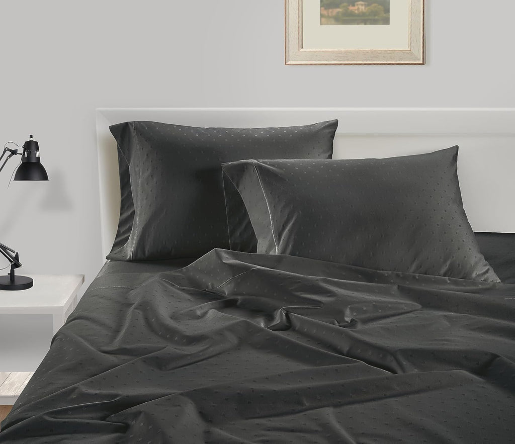 LaneLinen LANE LINEN Pillow Case Covers King, Set of 2, 100% Egyptian Cotton Sateen, Soft Cool & Smooth Pillow Cases - Swiss Dot - Charcoal…