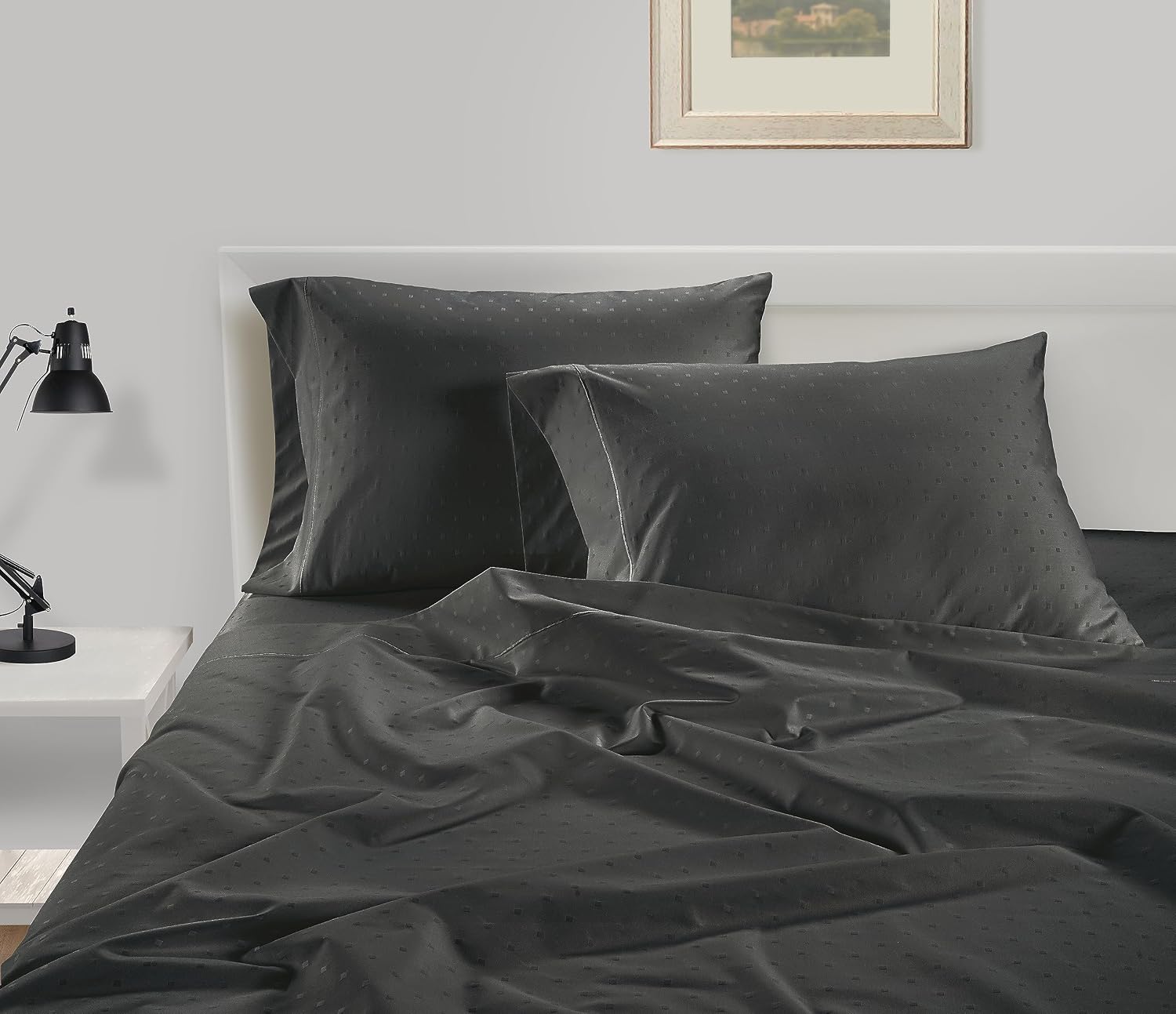 LaneLinen LANE LINEN Pillow Case Covers King, Set of 2, 100% Egyptian Cotton Sateen, Soft Cool & Smooth Pillow Cases - Swiss Dot - Charcoal…
