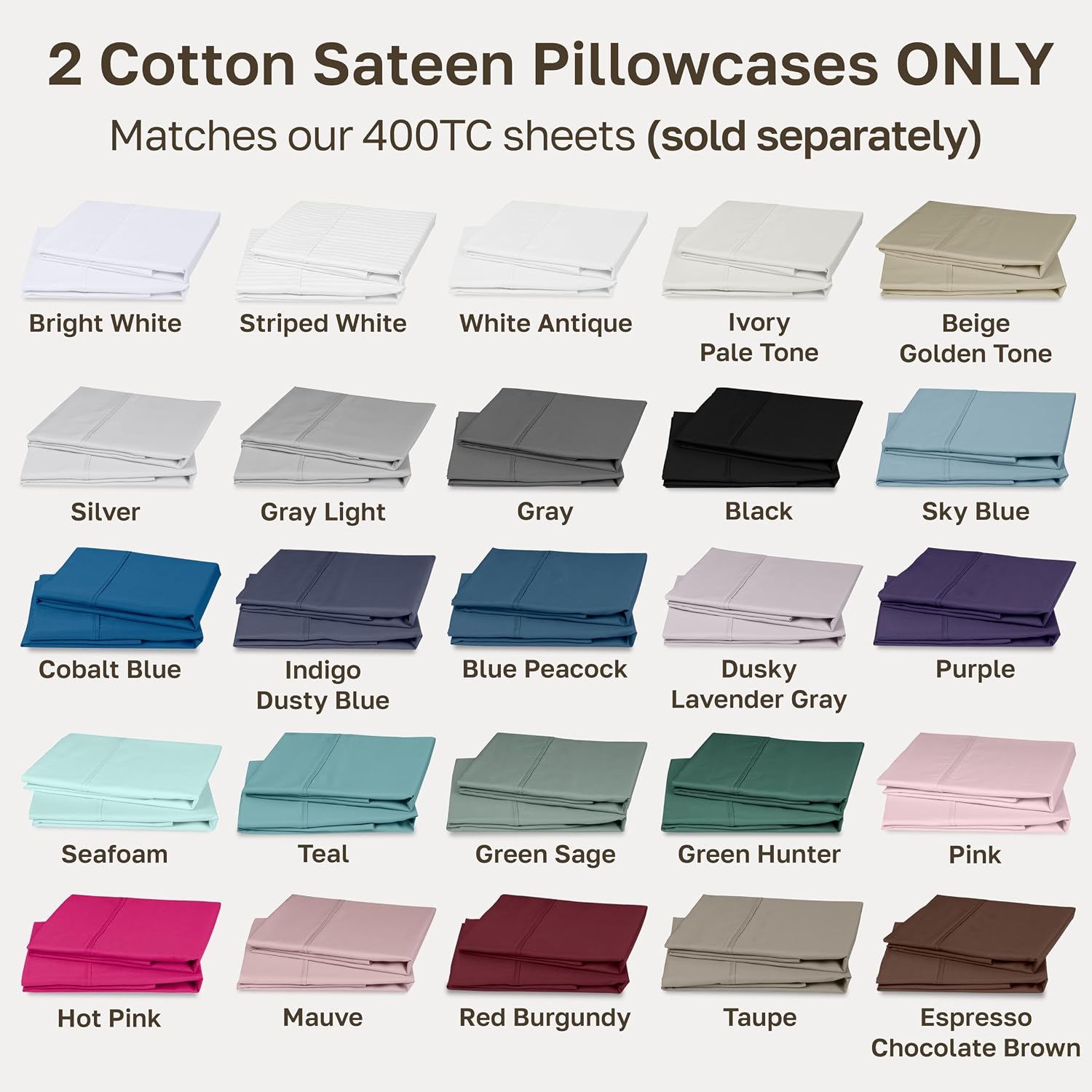 CaliforniaDesignDen California Design Den Standard/Queen Size Pillowcase Set - 400 Thread Count Pillowcases, 100% Cotton Sateen, Set of 2 P…