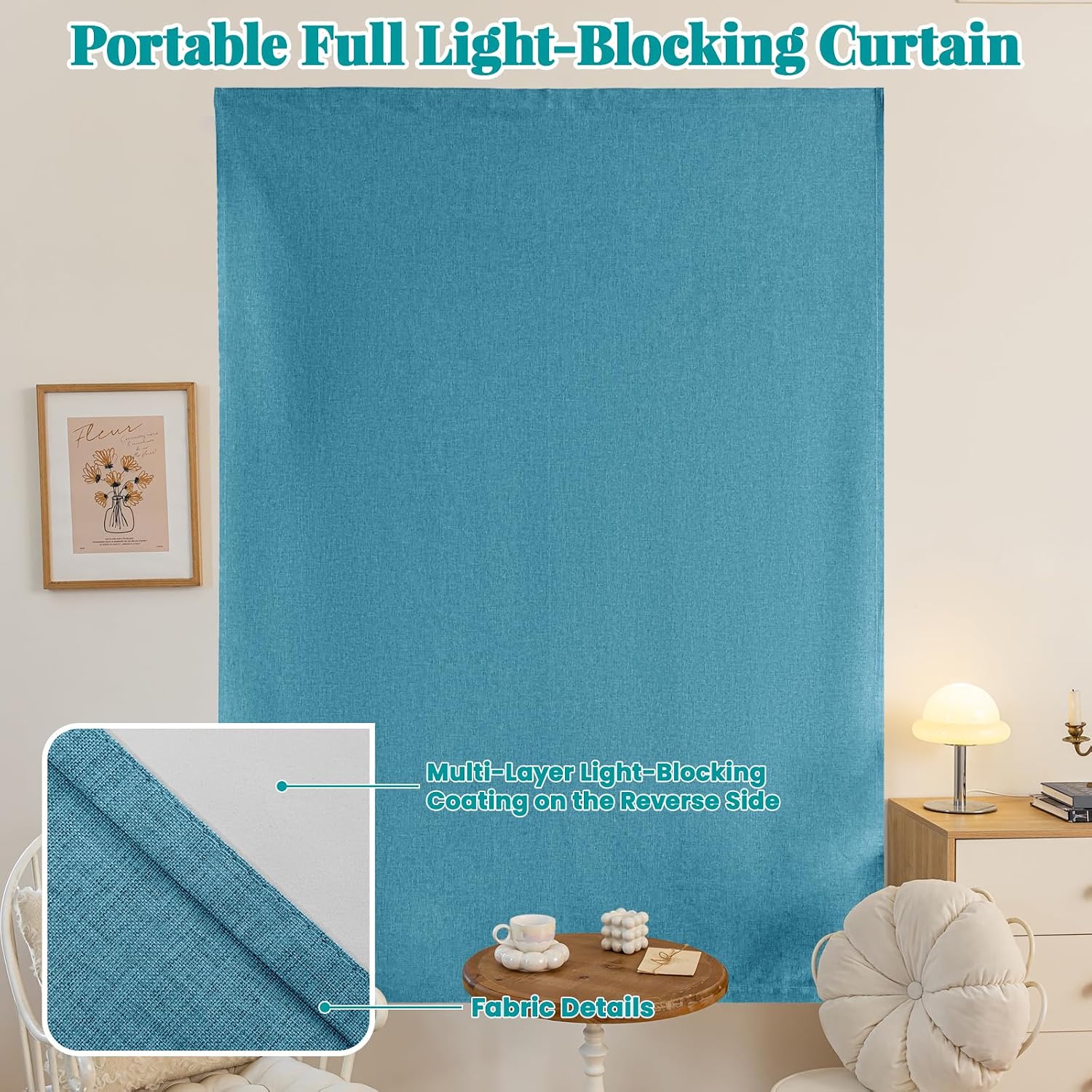100% Blackout Adhesive Blackout Curtains- Self Stick Shades Window Blinds Curtains No Rod Needed Easy to Hang Curtain, Use for Bedroom…