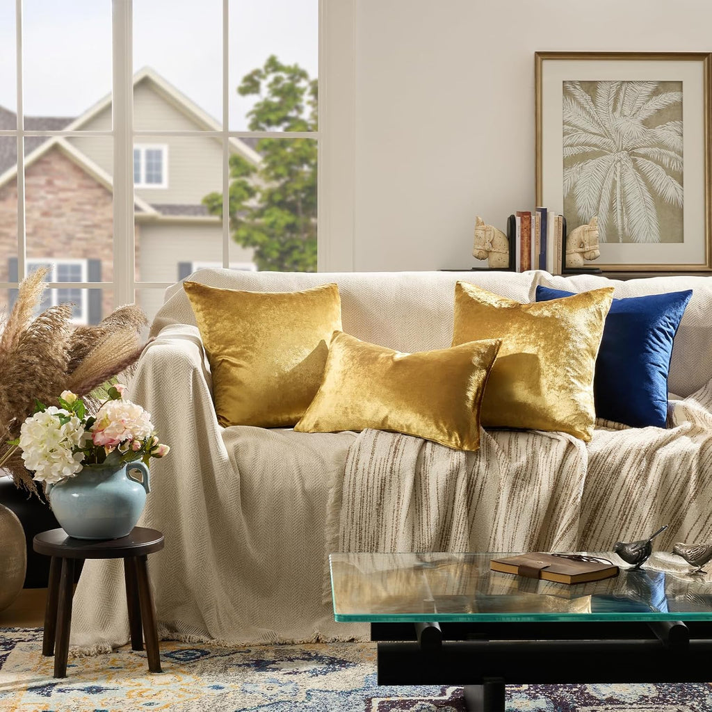 GIGIZAZA Decorative Couch Throw Pillow Covers, Set of 2 Gold Square Pillow Cushion Covers 22x22, Pillow Cases Velvet Pillow Covers