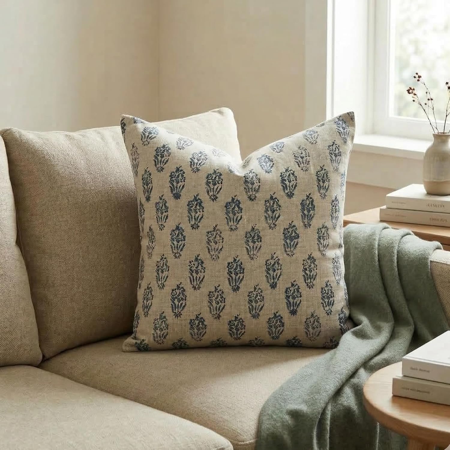 LineandLoop Linen Green Pillow Throw Pillow Covers 20x20 inch Pillow Farmhouse Style Spring Decorative Pillow Covers for Couch Living Room,…