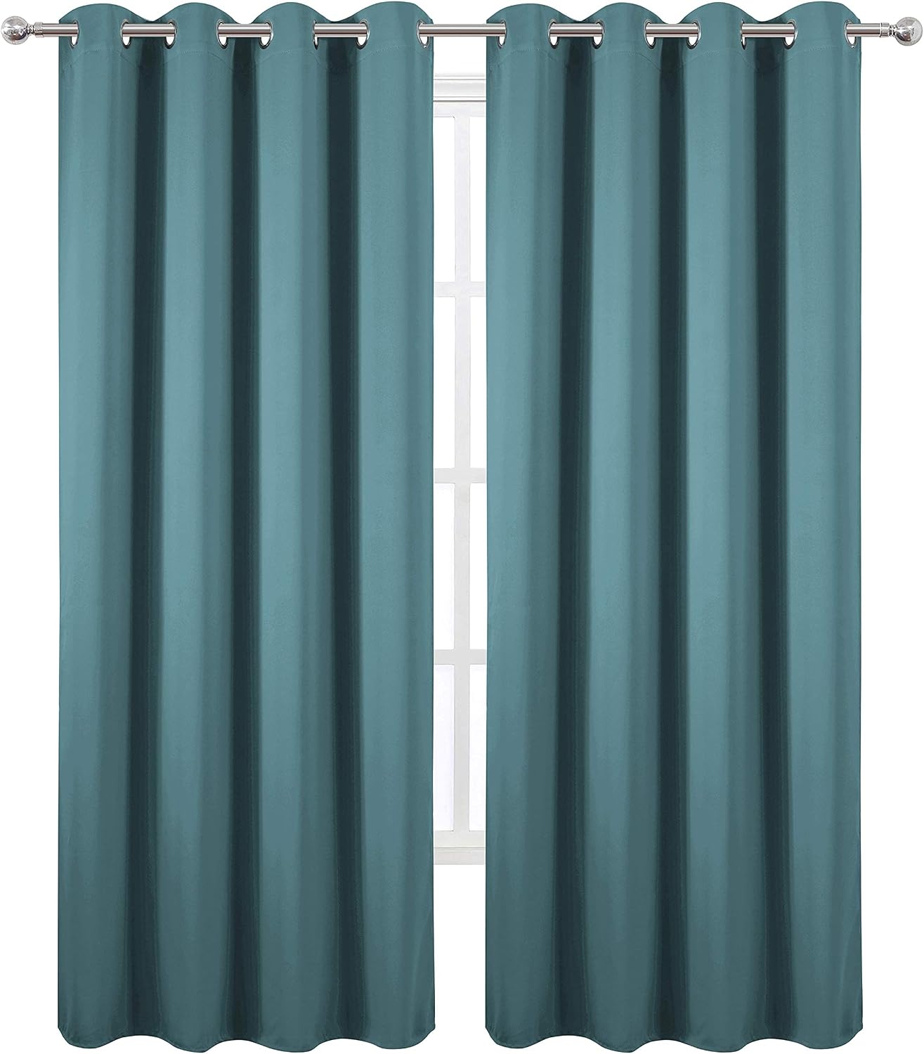 Lemomo Sea Teal Thermal Blackout Curtains/52 x 84 Inch/Set of 2 Panels Room Darkening Curtains 84 Inch silver