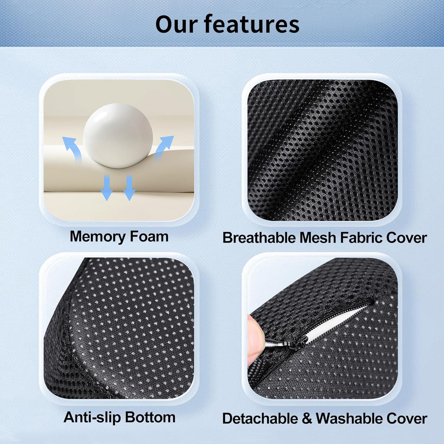 Gel Memory Foam Seat Cushion with Washable Cover Non-Slip Thick Chair Cushion with Portable Handle & Storage Pocket Adjustable Chair Pad…
