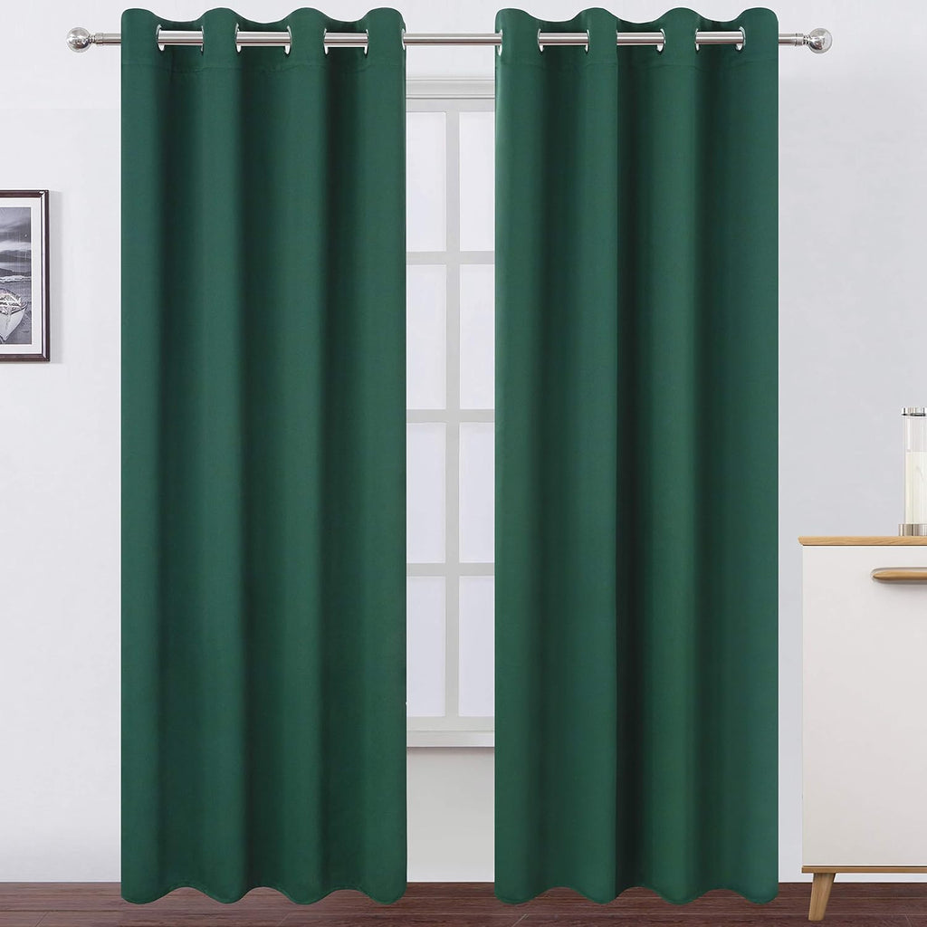 Lemomo Dark Green Thermal Blackout Curtains/52 x 108 Inch/Set of 2 Panels Room Darkening Curtains for Bedroom 108 Inch Green