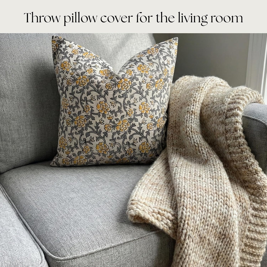 LineandLoop Linen Yellow Pillow Throw Pillow Covers 20x20 inch Pillow Farmhouse Style Spring Decorative Pillow Covers for Couch Living Room…
