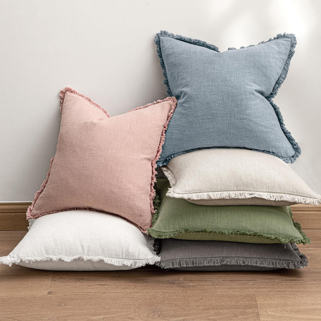 Anroduo Set of 2 Decorative Throw Pillow Covers 20×20 Inch Soft Linen Fringe Farmhouse Boho Vintage Cushion Covers with Tassels Accent Pill…