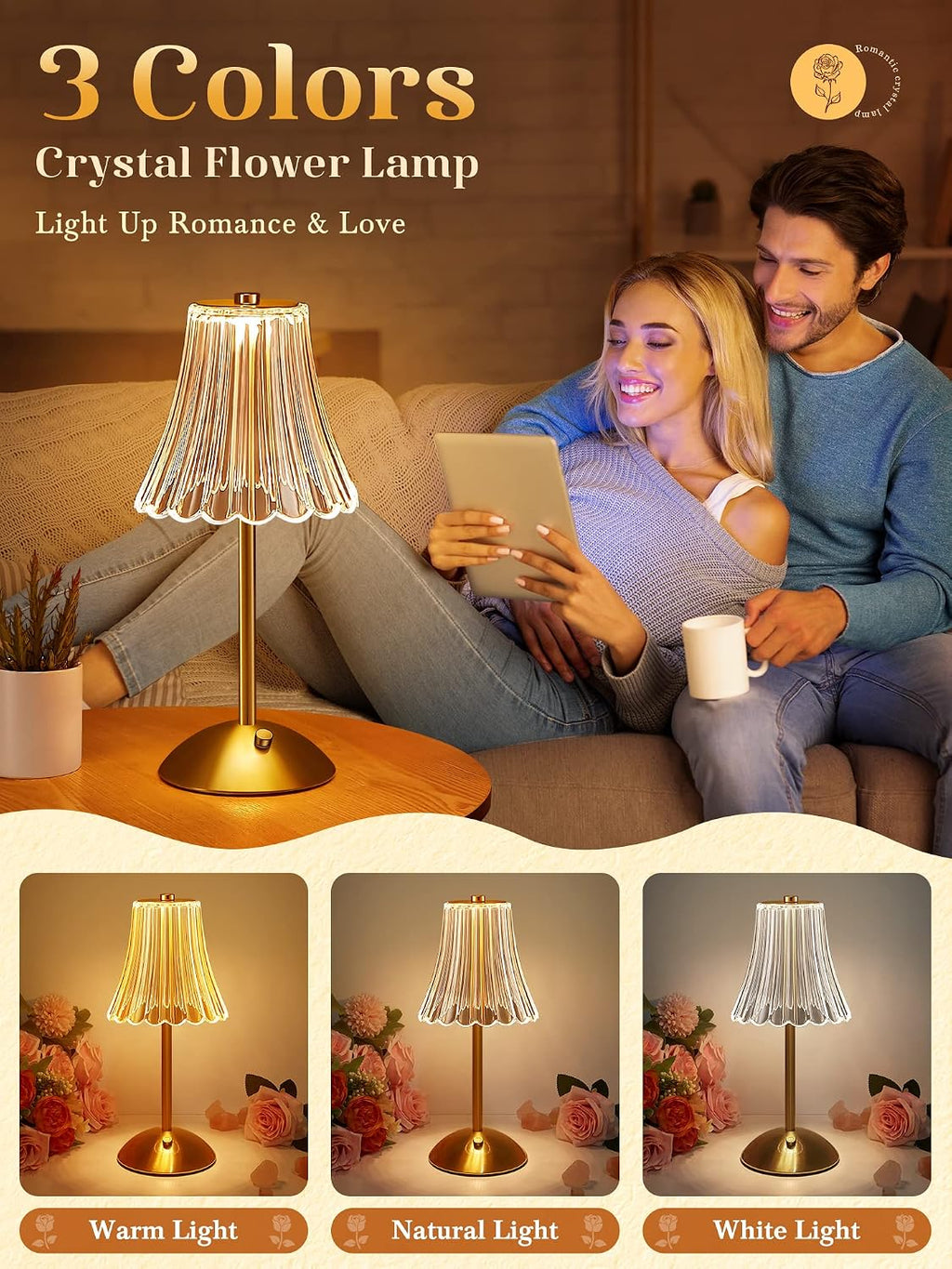OneFire LED Table Lamp, 3200mAh Rechargeable Battery Operated, 30 Lighting Modes Bedside Light for Bedroom, Touch Control Nightstand Lamp,…