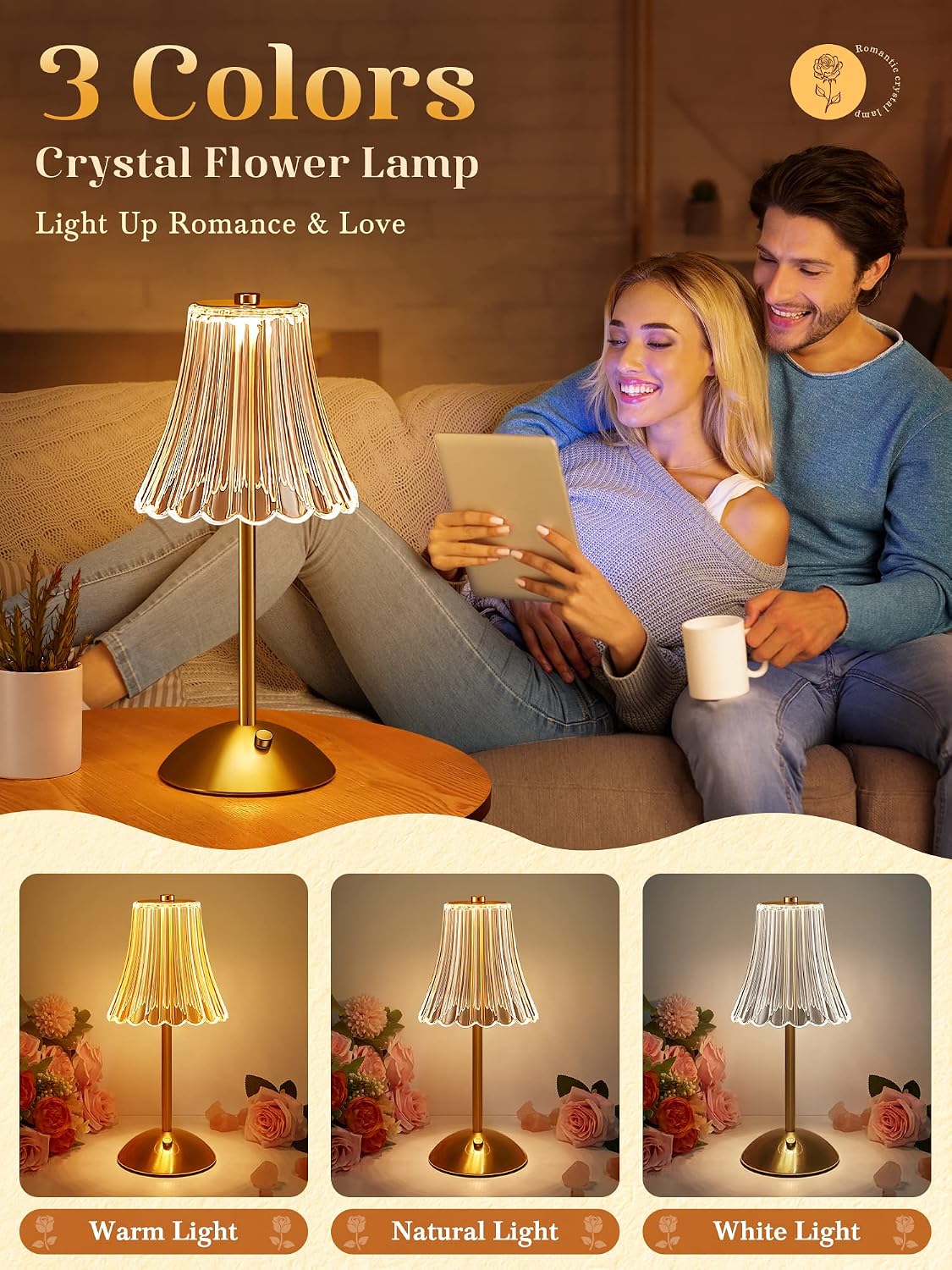 OneFire LED Table Lamp, 3200mAh Rechargeable Battery Operated, 30 Lighting Modes Bedside Light for Bedroom, Touch Control Nightstand Lamp,…