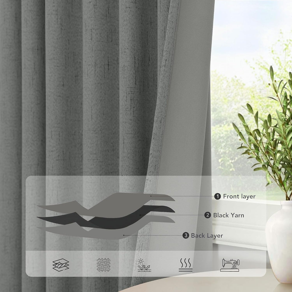 Pitalk Grey Blackout Curtains for Bedroom 84 Inch Length 2 Panel Linen Textured Thermal Insulated Winter Blocking Darkening Window Drape Bl…