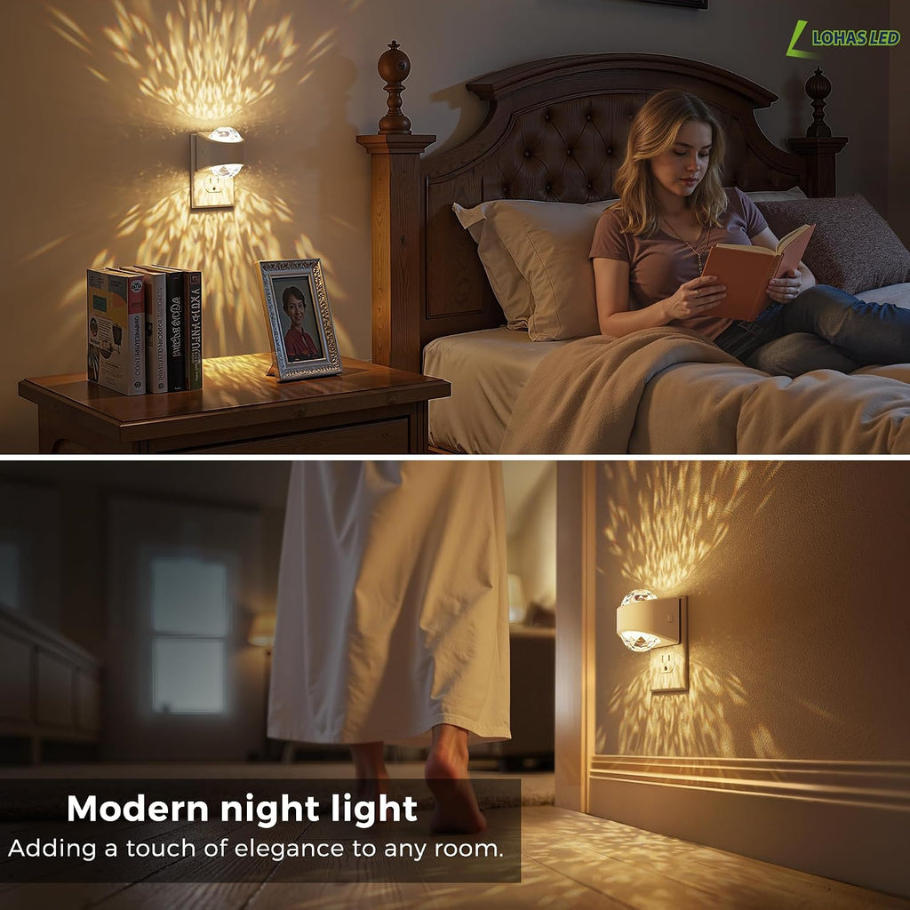 L LOHAS LED Projector Night Light, 2Pack Night Lights Plug into Wall with Dusk to Dawn Sensor,3000K Soft White Projector Nightlight for…