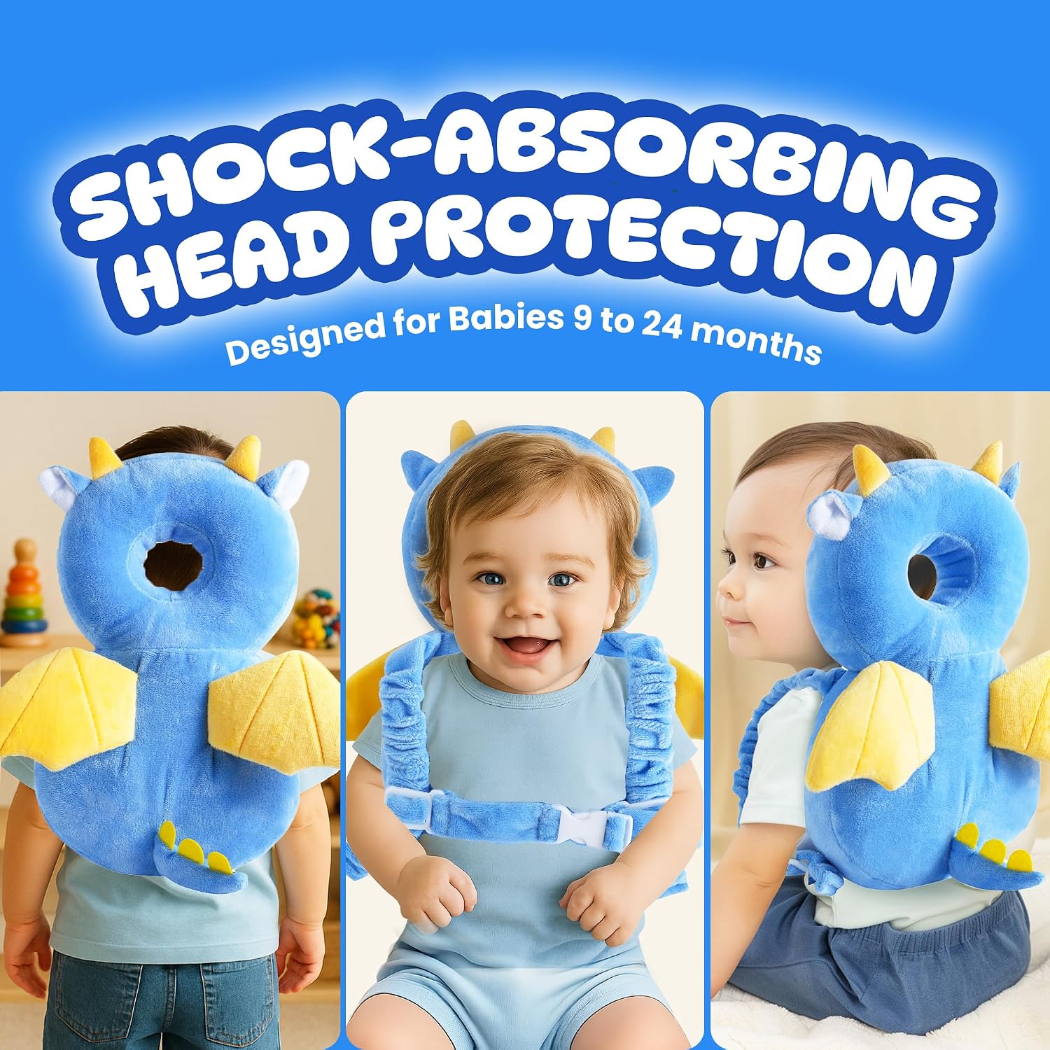 Baby Head Protector Backpack (9 to 24 Months) - Cute Head Guard Pillow with Knee Pads and Socks, Crawling and Walking Safety Set, Toddler…