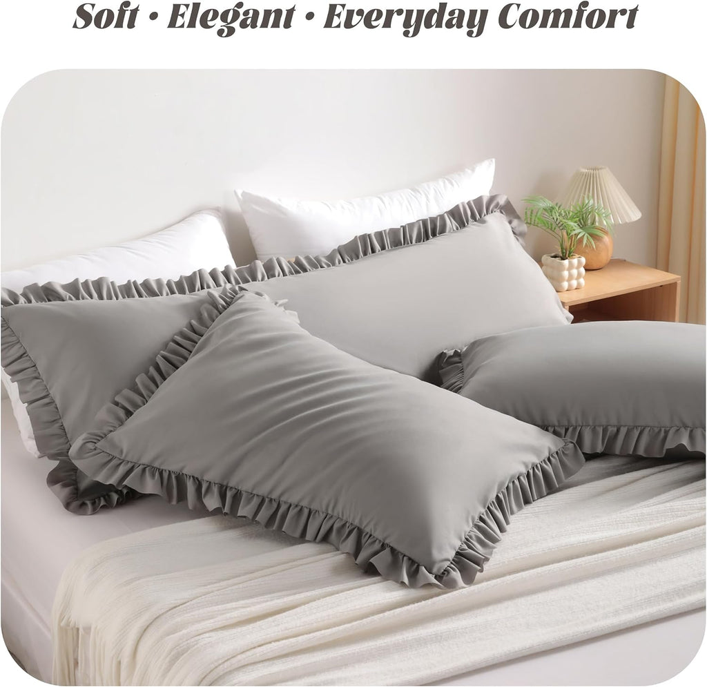Bedsum Ruffled Body Pillowcase, 20x54 Inches, Brushed Microfiber with Envelope Closure, Soft Wrinkle-Resistant, Smoke Grey Grey