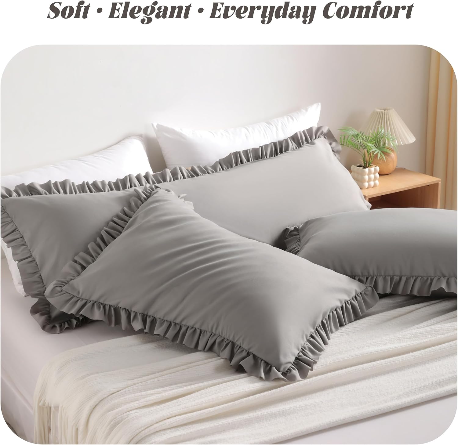 Bedsum Ruffled Body Pillowcase, 20x54 Inches, Brushed Microfiber with Envelope Closure, Soft Wrinkle-Resistant, Smoke Grey Grey