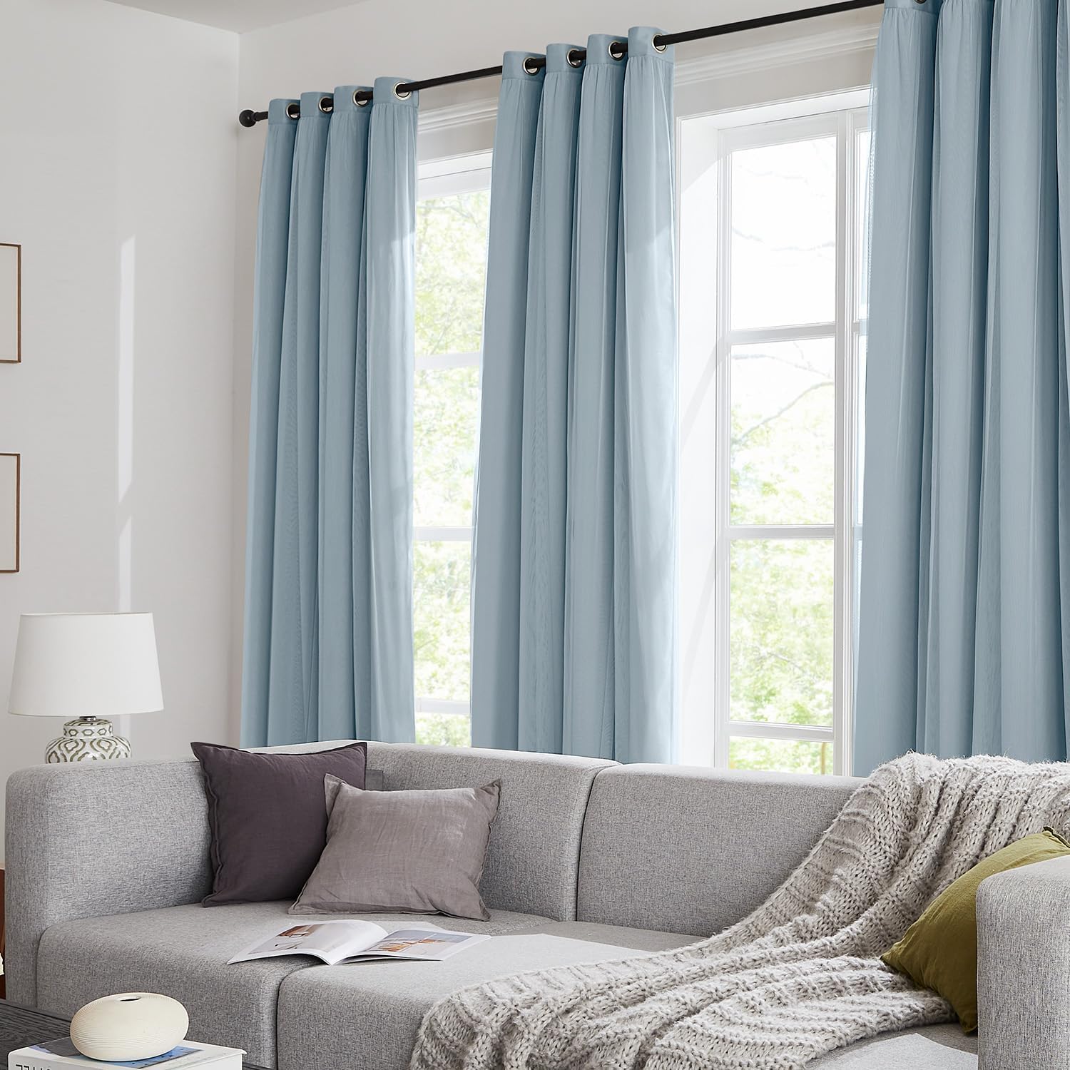 Swandream Blackout Curtains for Bedroom, Double Layer Blue Curtains, Black Out Curtain 72 inch Long with Sheer Overlay for Living Room, Roo…