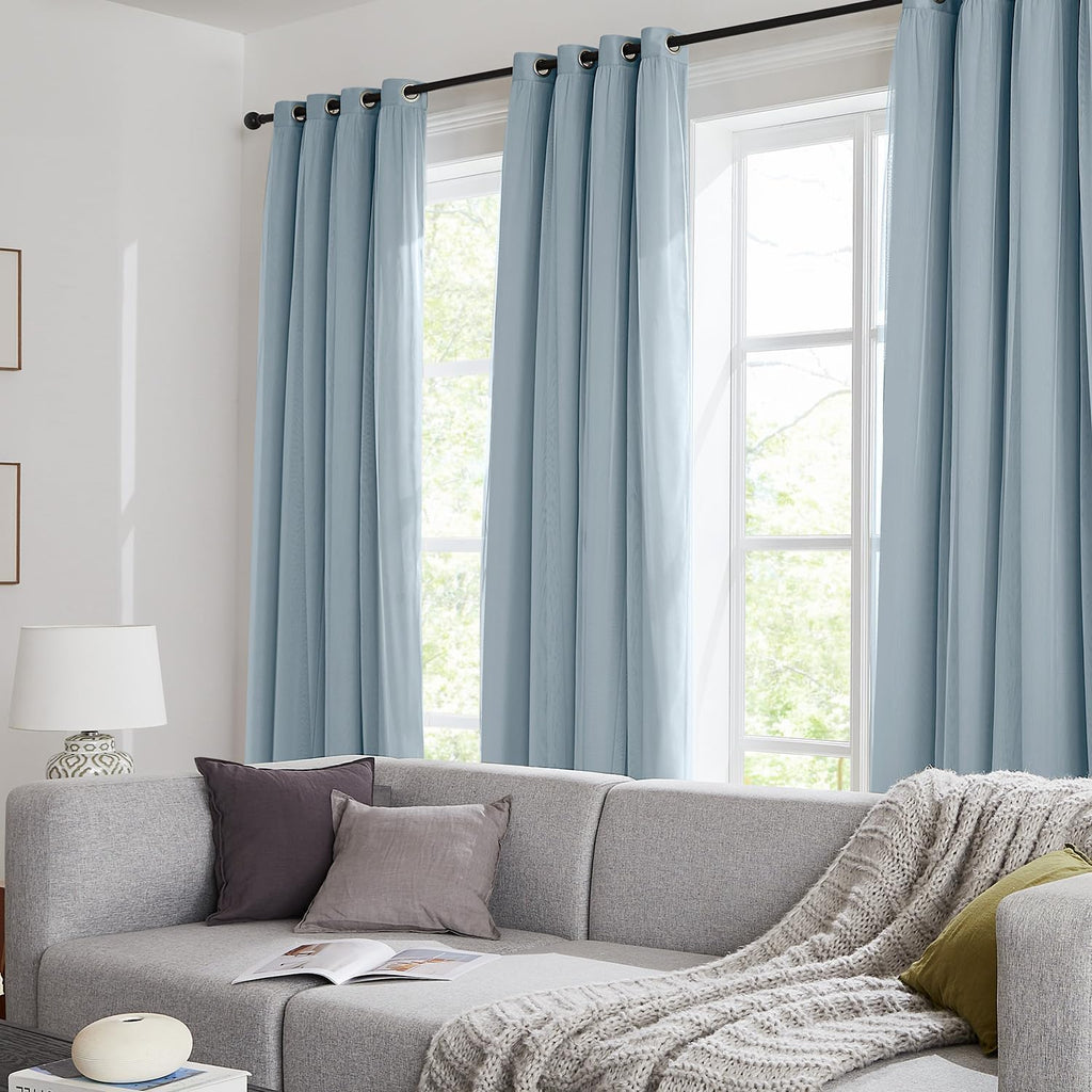 Swandream Blackout Curtains for Bedroom, Double Layer Blue Curtains, Black Out Curtain 90 inch Long with Sheer Overlay for Living Room, Roo…