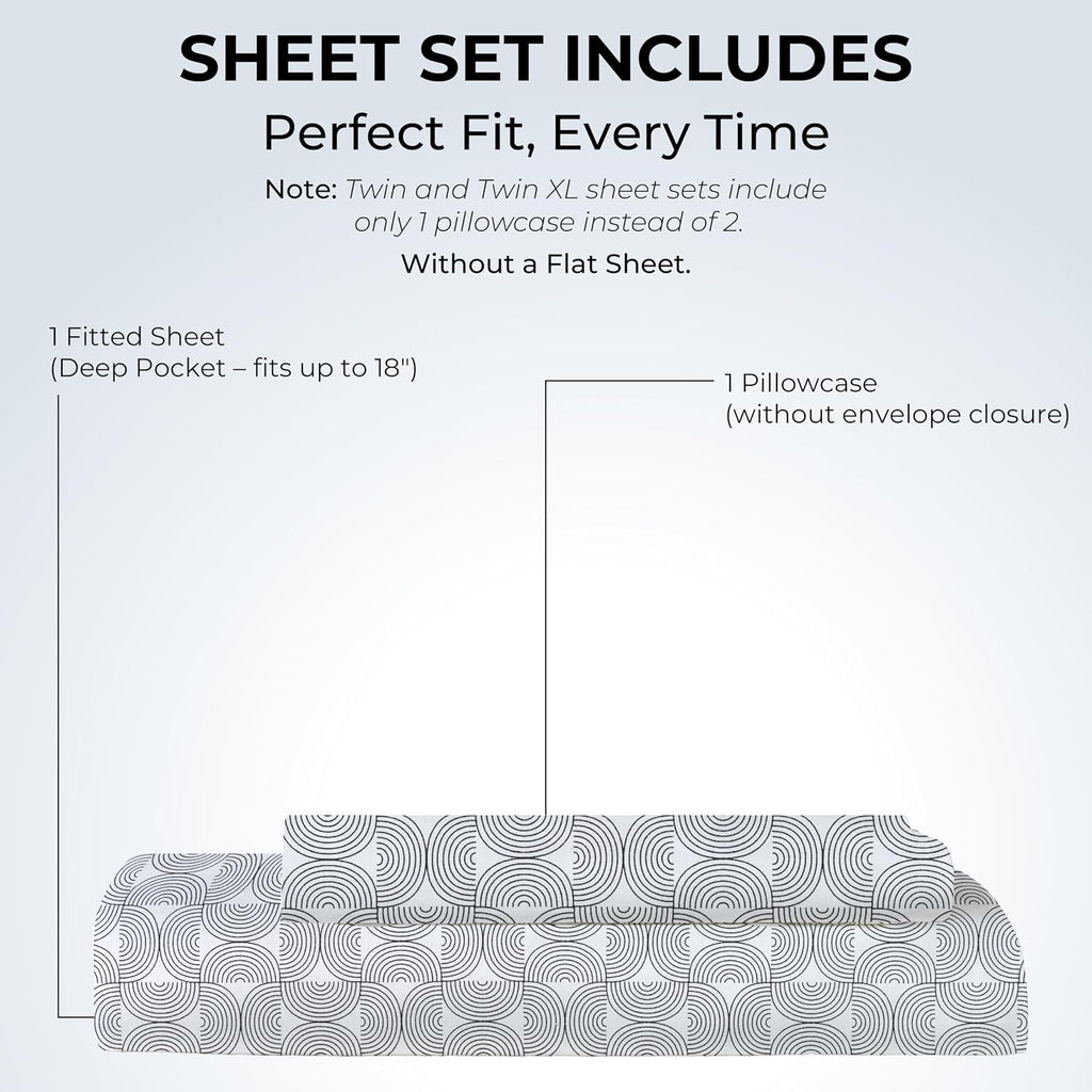 Twin XL Fitted Sheet with 18" Deep Pockets, No Flat - Percale Weave Natural - Breathable 100% Cotton Printed Bedding, 1 Fitted Sheet + 1…