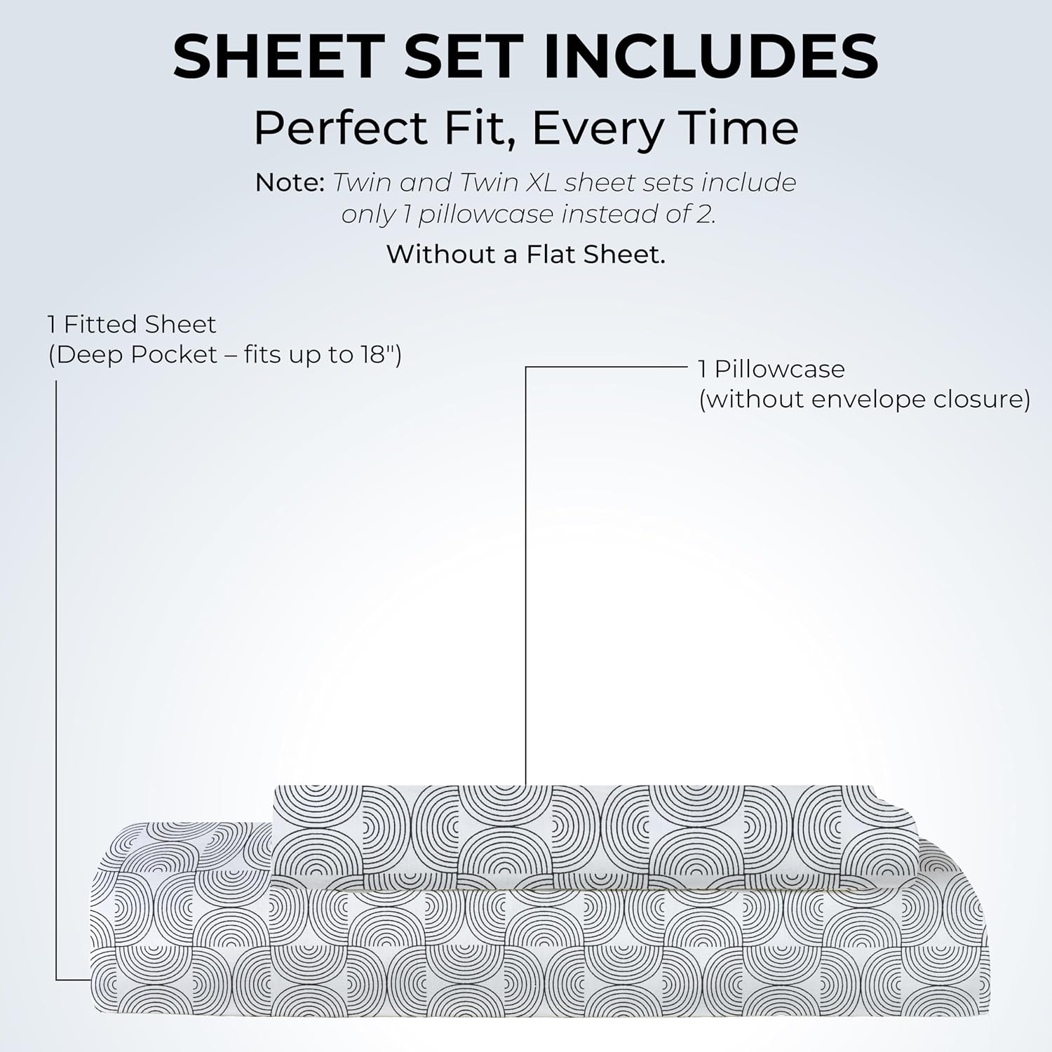 Twin XL Fitted Sheet with 18" Deep Pockets, No Flat - Percale Weave Natural - Breathable 100% Cotton Printed Bedding, 1 Fitted Sheet + 1…