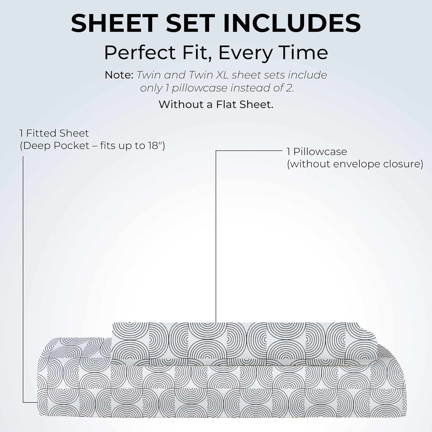 Twin Fitted Sheet with 18" Deep Pockets, No Flat - Percale Weave Natural - Breathable 100% Cotton Printed Bedding, 1 Fitted Sheet + 1…