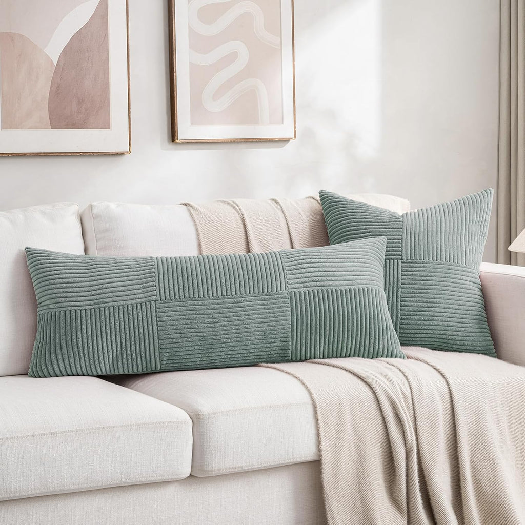 Fancy Homi 2 Packs Grey Blue Decorative Throw Pillow Covers 18x18 Inch for Couch Bed Sofa, Rustic Boho Farmhouse Home Decor, Soft Corss…