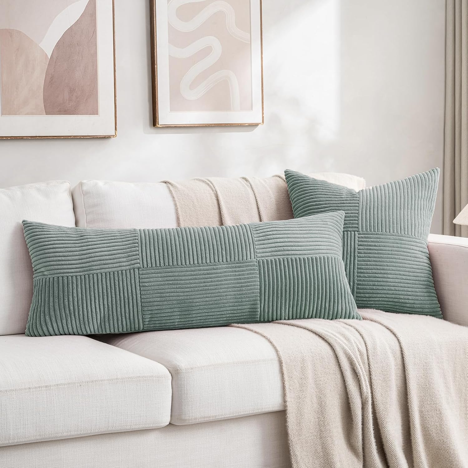 Fancy Homi 2 Packs Grey Blue Decorative Throw Pillow Covers 18x18 Inch for Couch Bed Sofa, Rustic Boho Farmhouse Home Decor, Soft Corss…