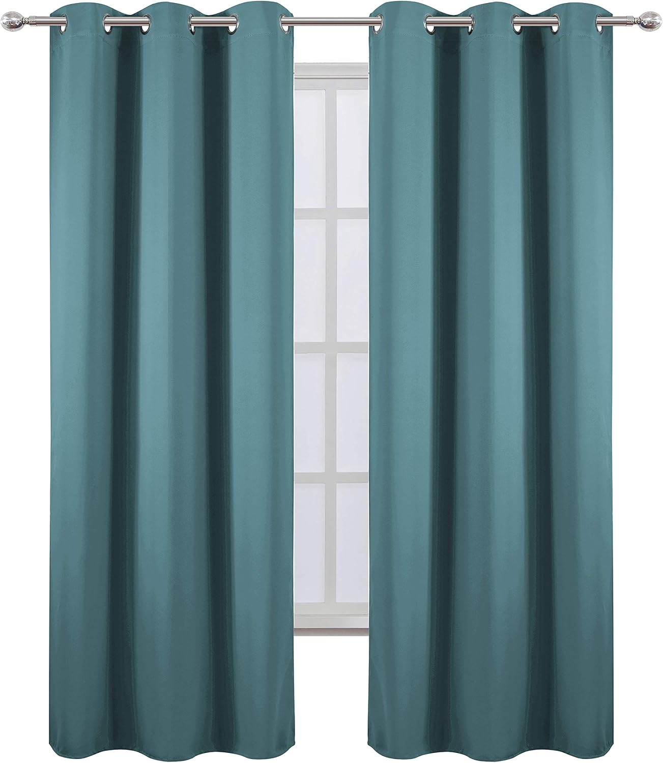 Lemomo Sea Teal Thermal Blackout Curtains/42 x 84 Inch/Set of 2 Panels Room Darkening Curtains for Bedroom 84 Inch silver