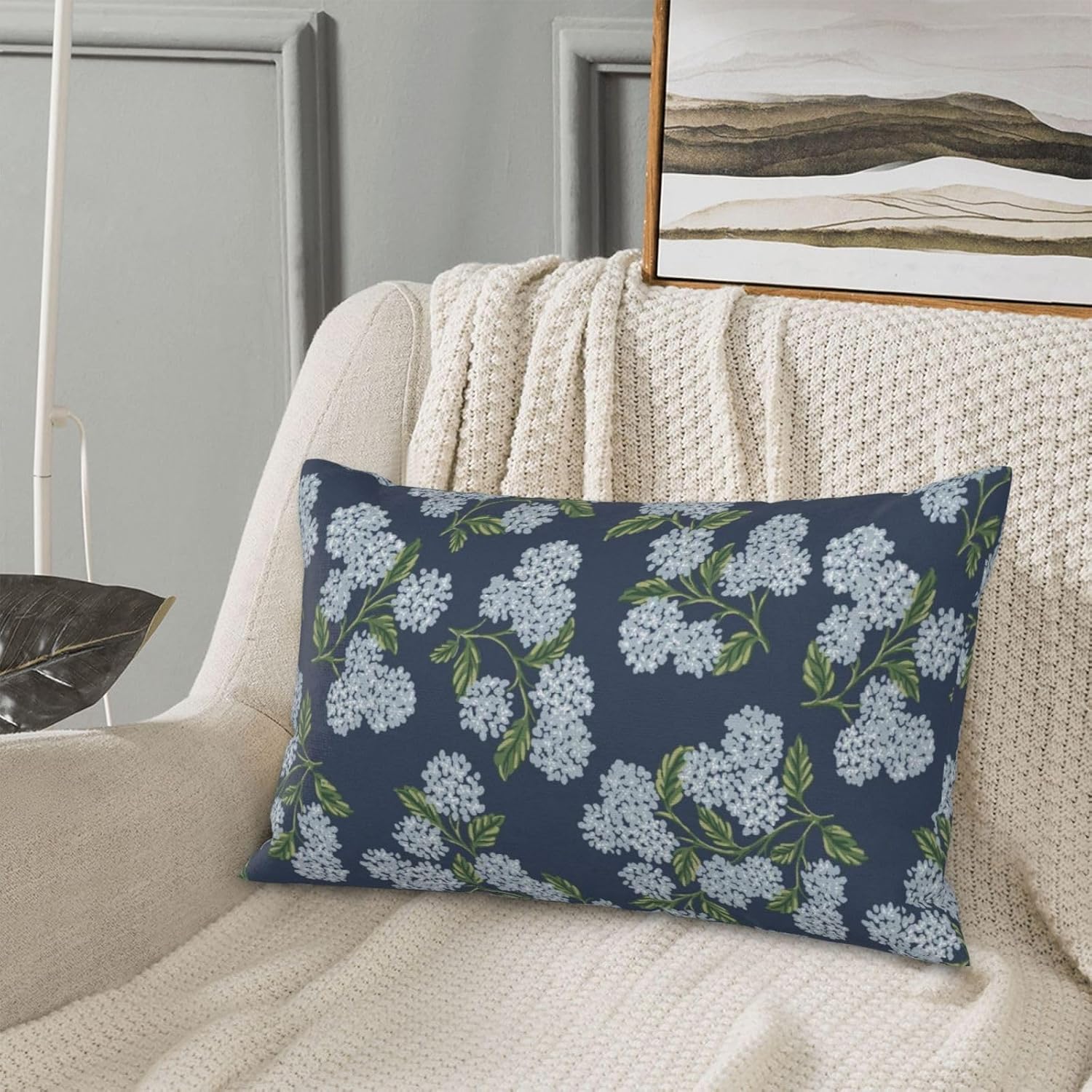 Navy Blue Spring Pillow Covers 12x20 Inch 2 Pcs Blue Green Hydrangea Flower Decor Throw Pillows Vintage Floral Seasonal Summer Outdoor…