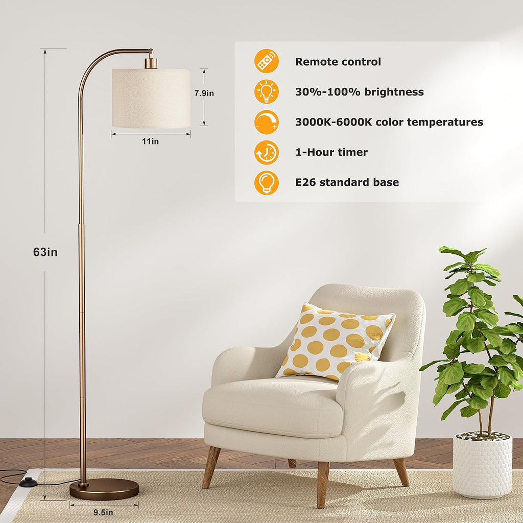 Ambimall Arc Floor Lamp with Remote and Stepless Dimmable Bulb, Colors Temperature & Brightness Adjustable, Floor Lamps for Living Room(Dee…