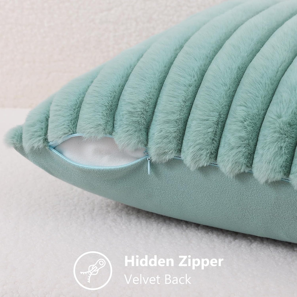 decorUhome Summer Cozy Faux Fur Throw Pillow Covers 26x26 Set of 2 Decorative Soft Plush Striped Modern Farmhouse Boho Couch Euro Sham Pill…