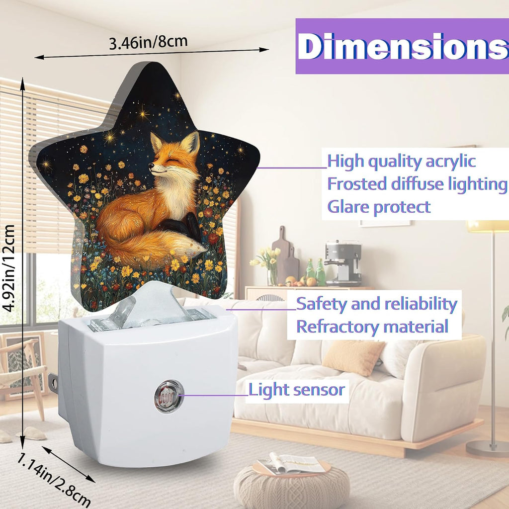 Night Lights Plug Into Wall Decorative, Fox Animal Nightlights for Kids Bedroom, Wildflowers Energy Efficient Dusk-to-Dawn Sensor Sleep…