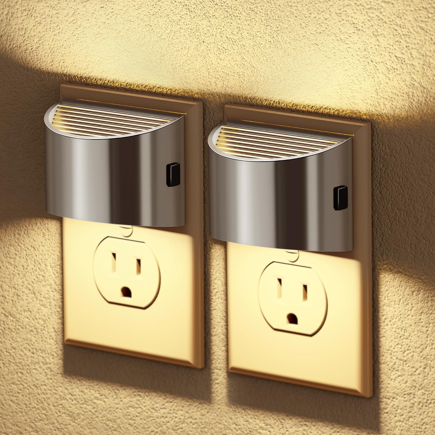 JandCase LED Night Lights Plug into Wall, 2 Pack Modern Night Lights, Dusk to Dawn Sensor Nightlight, 0-100LM Brightness Adjustable…