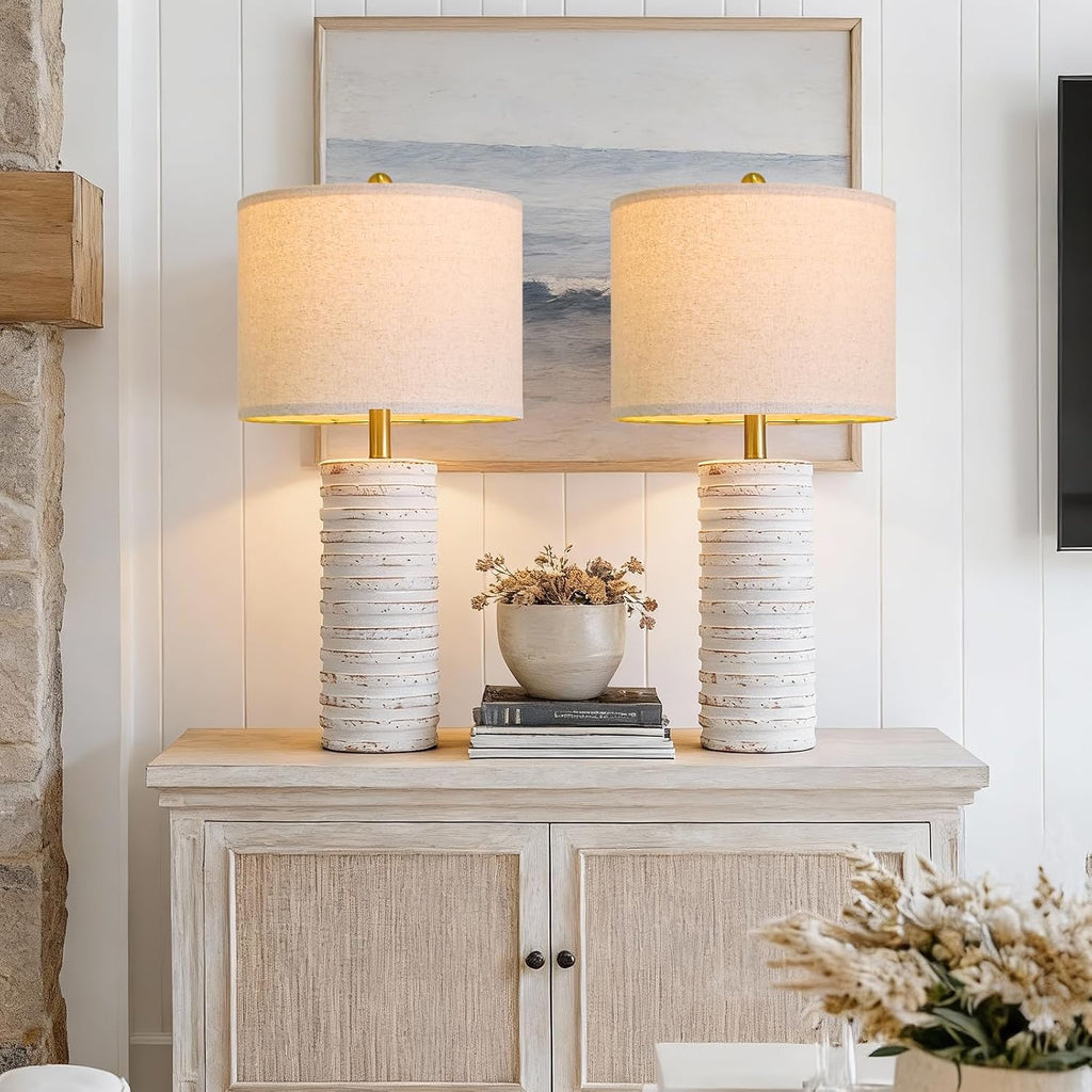 PoKat 27'' Tall Table Lamps for Living Room, Farmhouse Bedside Lamps Set of 2 for Bedroom, Rustic Ceramic Nightstand Lamps with Linen…
