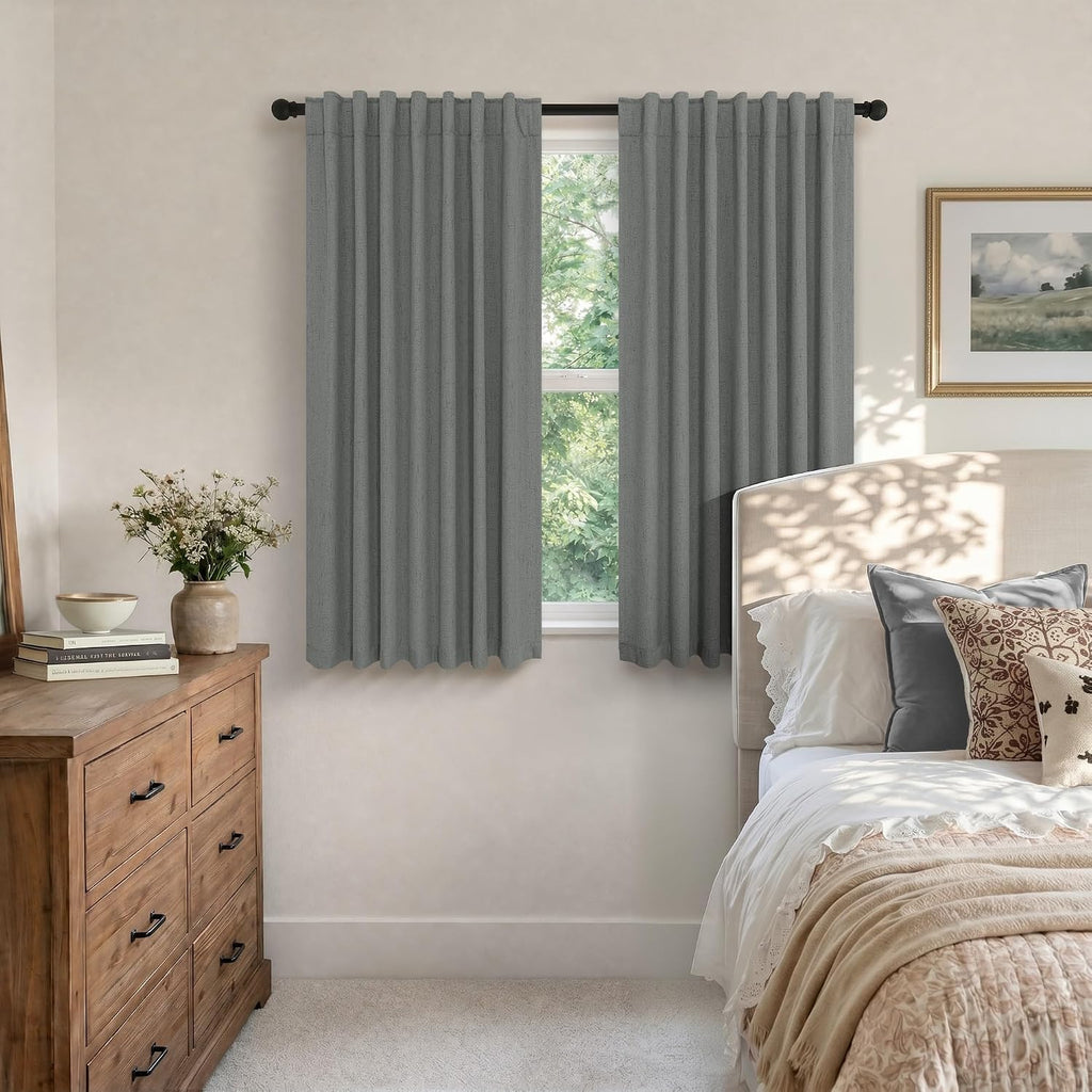 Pitalk Linen Textured Black Out Blinds for Window 45 Inch Length 2 Panel Modern Farmhouse Kitchen Curtain Small Blackout Short Half Curtain…