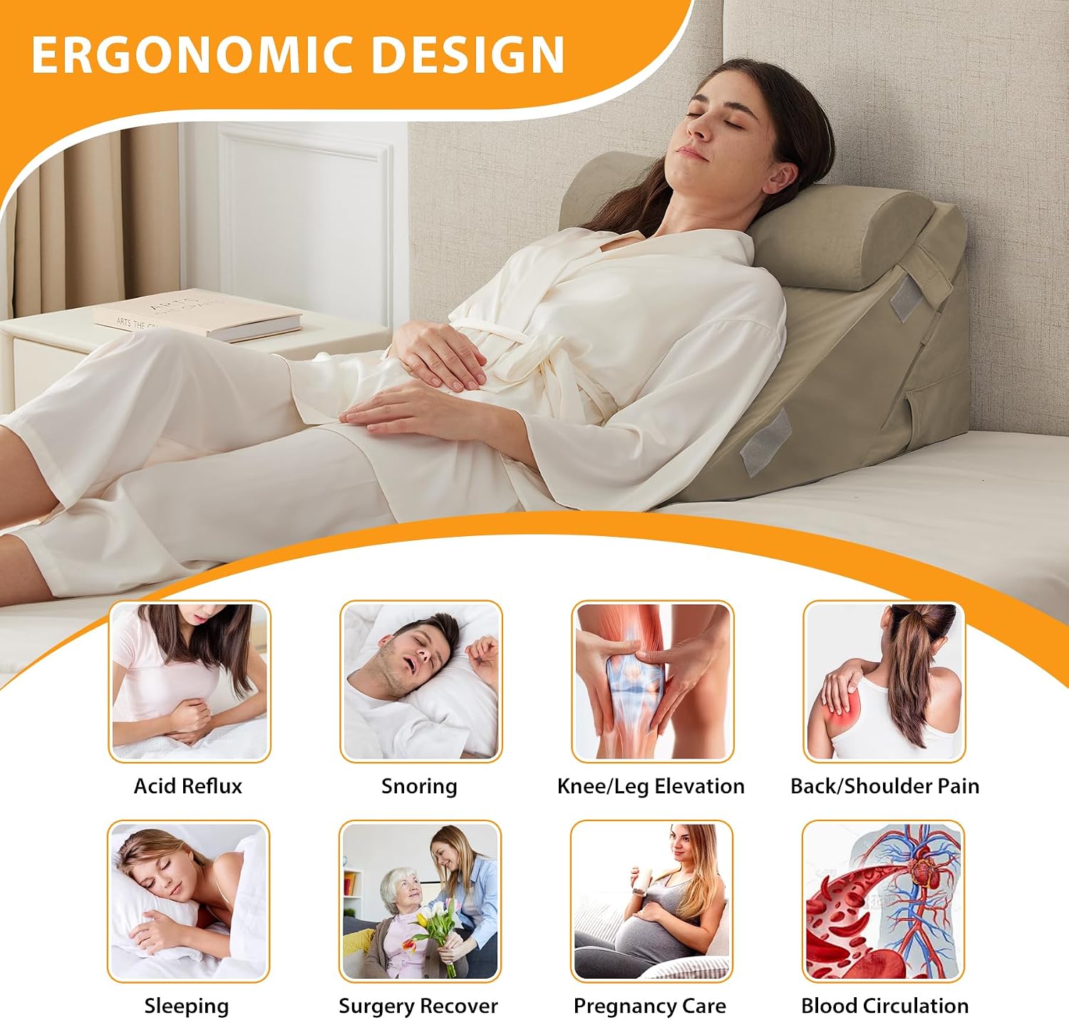 Ruqmuis 3PCS Wedge Pillow Set for After Surgery, Adjustable 9&12 Inch Bed Wedge Pillow for Sleeping, Incline Pillow Wedge for Headboard, Po…