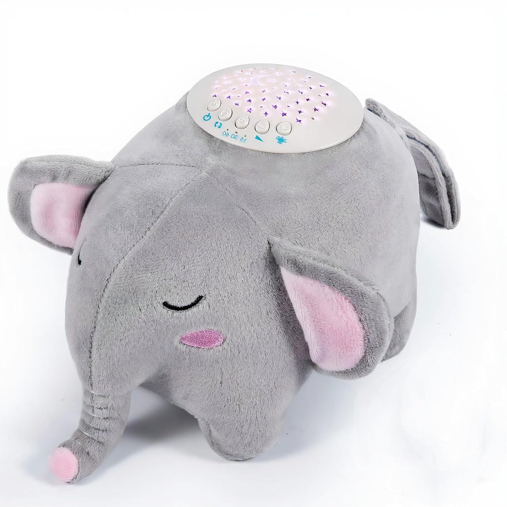 Berest Baby Elephant Soother Toy with Starry Night Light Projector, Shushing Heartbeat Plush Stuffed Animal with Lullaby Music & White Nois…