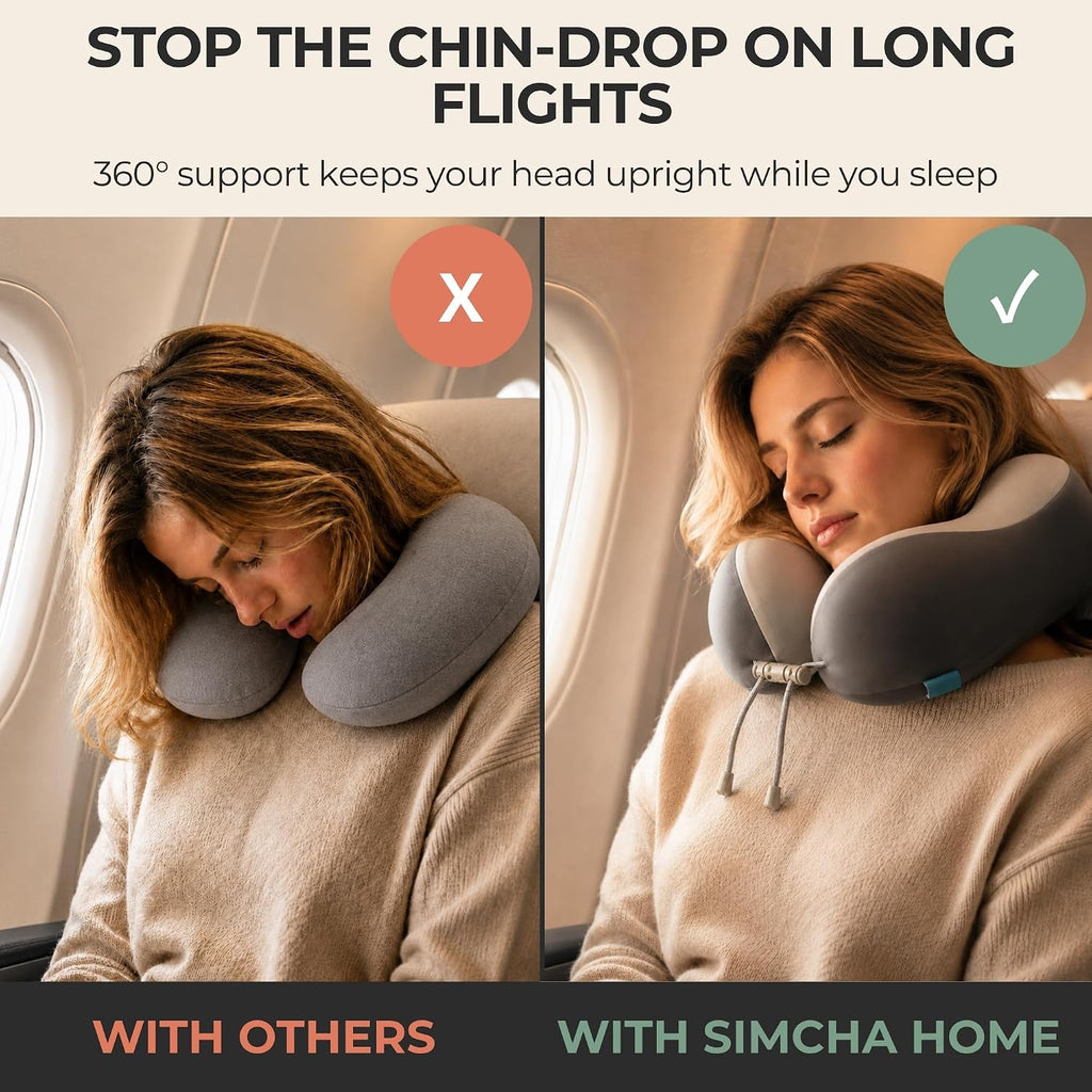 Travel Neck Pillow for Airplane, Memory Foam Cervical Neck Pillow with Cooling Ice Silk Cover, U-Shape 360° Head & Chin Support…