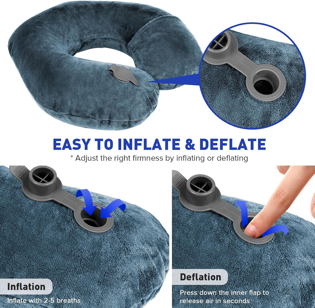 Rewondah Neck Pillows for Travel, Inflatable Travel Pillow, Inflatable Neck Pillow for Traveling Airplane with Soft Velour Washable…