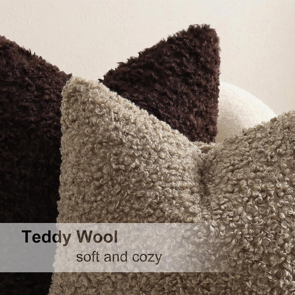 decorUhome Pack of 2 Throw Pillow Covers 20x20 Inch, Faux Fur Decorative Sherpa Pillow Covers Fuzzy Accent Soft Sheepskin Fleece Pillow Cas…
