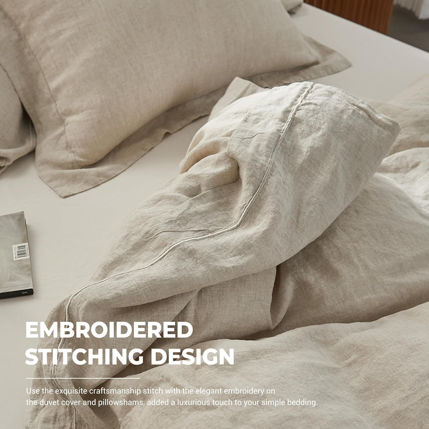 Simple&Opulence 100% Washed Linen Duvet Cover with Embroidered, 2 Pieces Soft Farmhouse Comforter Set with Button Closure,1…