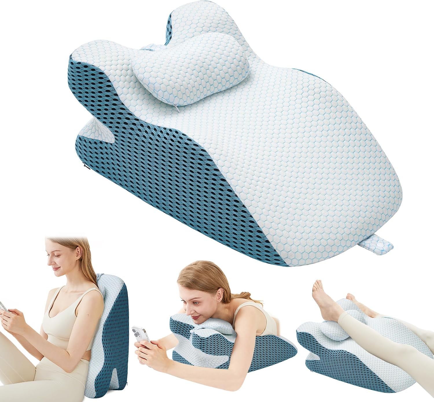 Ergonomic Wedge Pillow, Prone Pillow for Reading in Bed, Reading Pillow Wedge Memory Foam Back Support for Women Under 165 lbs