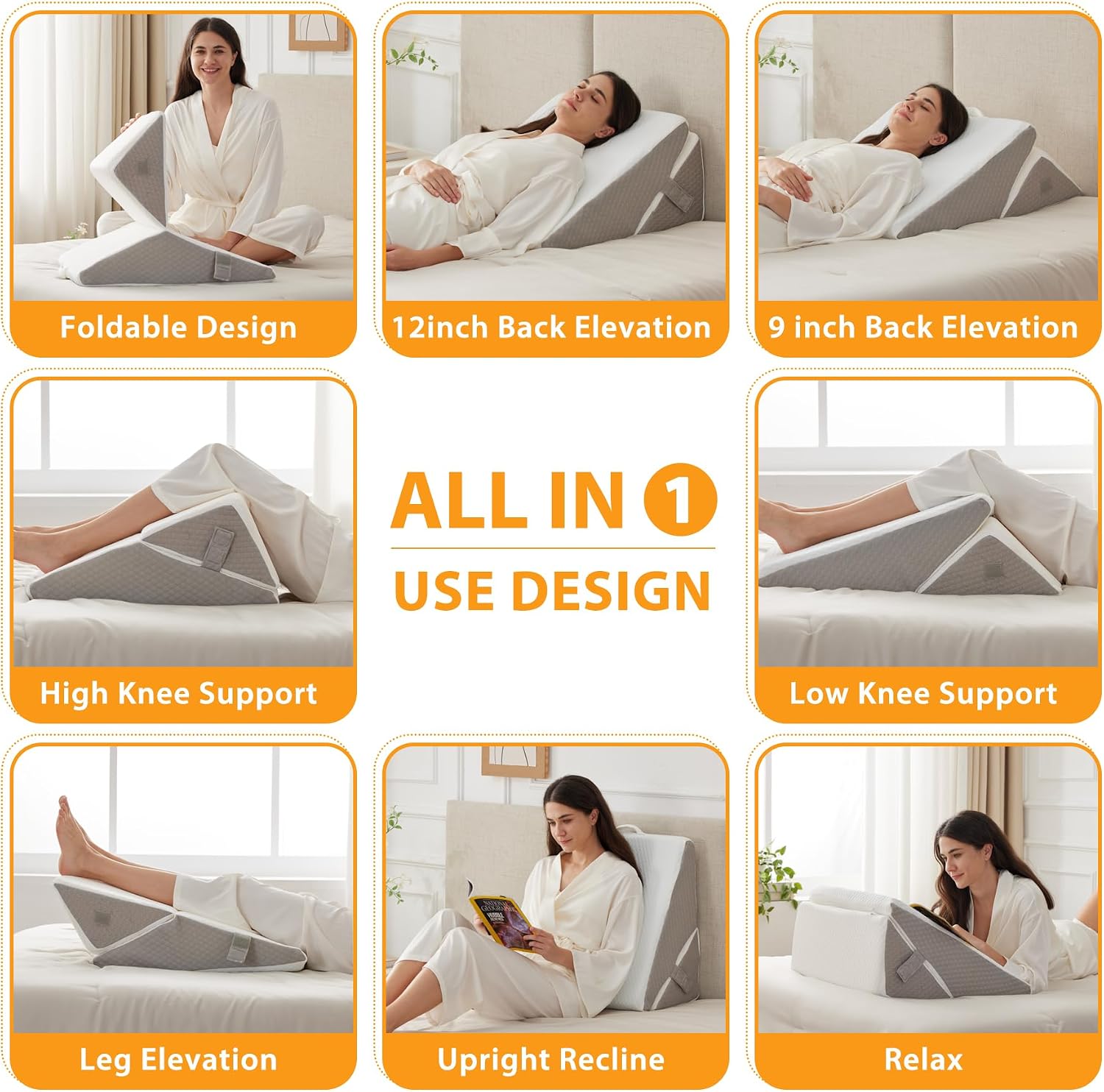 Ruqmuis Bed Wedge Pillow for Sleeping, 9&12 Inch Adjustable Wedge Pillow Set for After Surgery, Triangle Pillow for Back, Leg Support, Aci…