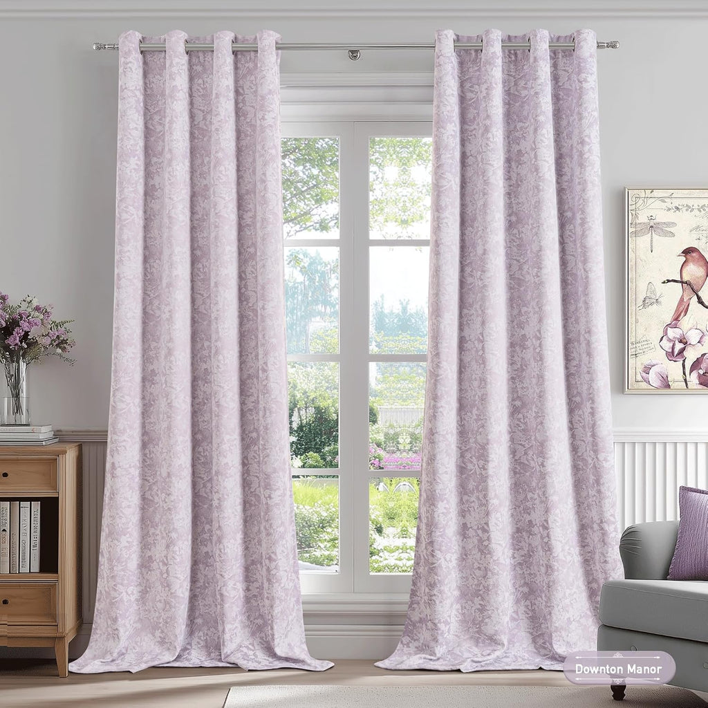 Beauoop Purple Floral Jacquard Blackout Curtains 84 Inches Long 2 Panels for Bedroom Living Room Chenille Flower Room Darkening Thermal…