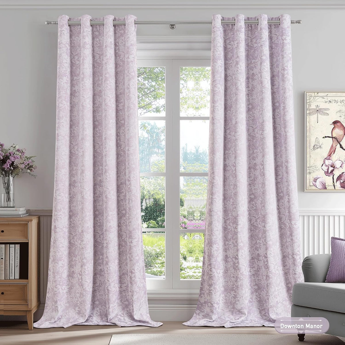Beauoop Purple Floral Jacquard Blackout Curtains 96 Inches Long 2 Panels for Bedroom Living Room Flower Chenille Room Darkening Thermal…