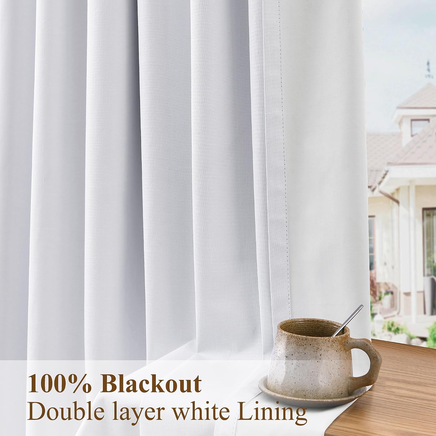 Boodii Snow White 96 Inch 100% Blackout Pinch Pleated Linen Curtains for Bedroom Living Room 2 Panels Set Farmhouse Back Tab Boho with Ther…