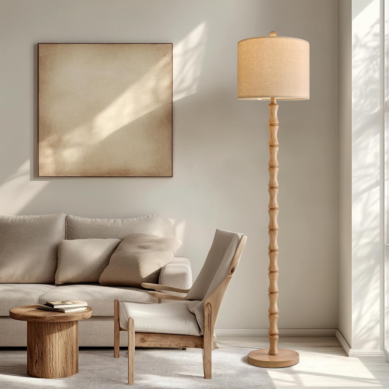 BOBOMOMO 62" Farmhouse Floor Lamp for Living Room, Retro Corner Floor Lamp Rotary Switch, Rustic Standing Lamp for Bedroom, Corner…